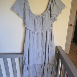Umgee Soft Blue Boho Style Denim Dress Size Large